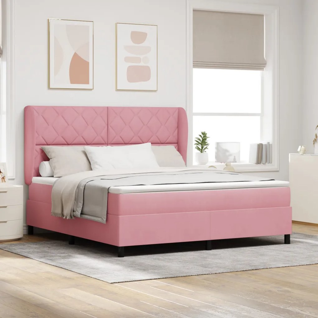 Boxspring Ágy Mattal Rózsaszín 180x200 cm Bársony