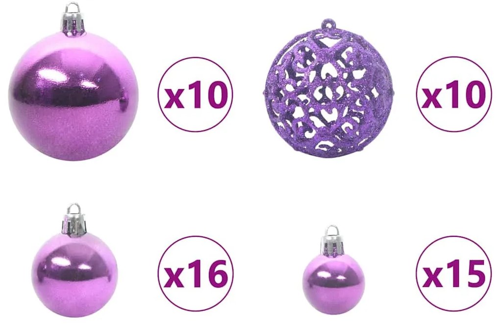 Karácsonyi Díszgömb Készlet 300 LED-del 120 pcs Lila Műanyag