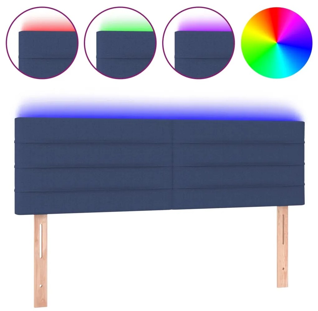 kék szövet LED-es fejtámla 144x5x78/88 cm