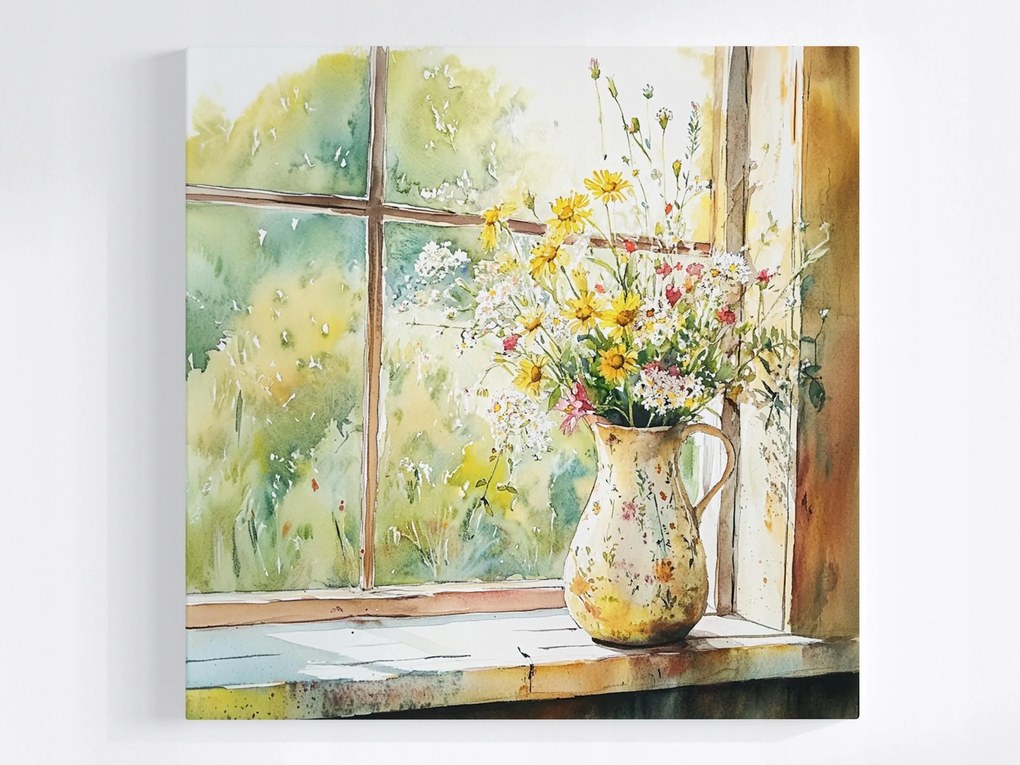 Poszter Ablak Dekoráció Mezei Virágok Csokor Kancsó 40x40