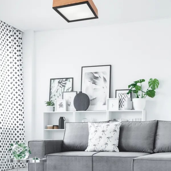 Mennyezeti lámpa OAK SQUARE 2xE27/15W/230V 31x31 cm tölgy/fekete