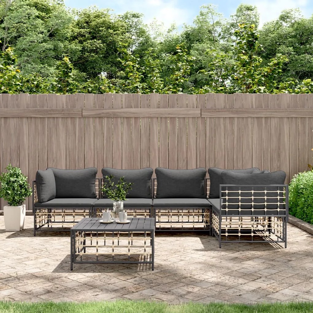 6 részes antracitszürke polyrattan kerti ülőgarnitúra párnákkal