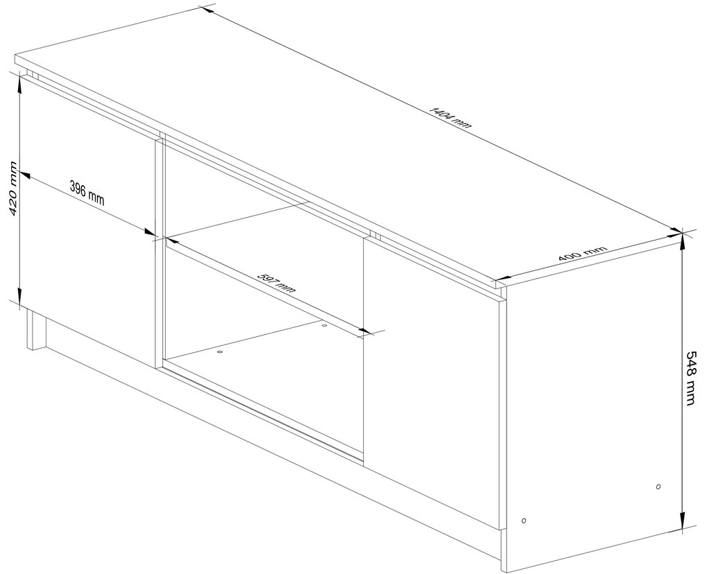 TV asztal Dariel  (fehér + fényes grafit). 1069773