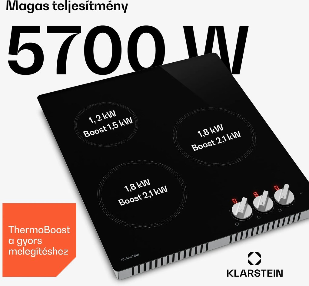 Klarstein Kochheld indukciós főzőlap | Elegáns és erőteljes | 3 főzőzóna | 5700 W | 45 cm
