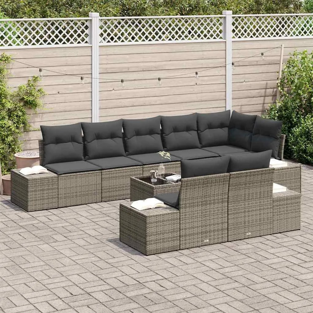 Kerti Kanapé Szett 9 pcs Szürke 319 x 154 x 85 cm Poli rattan