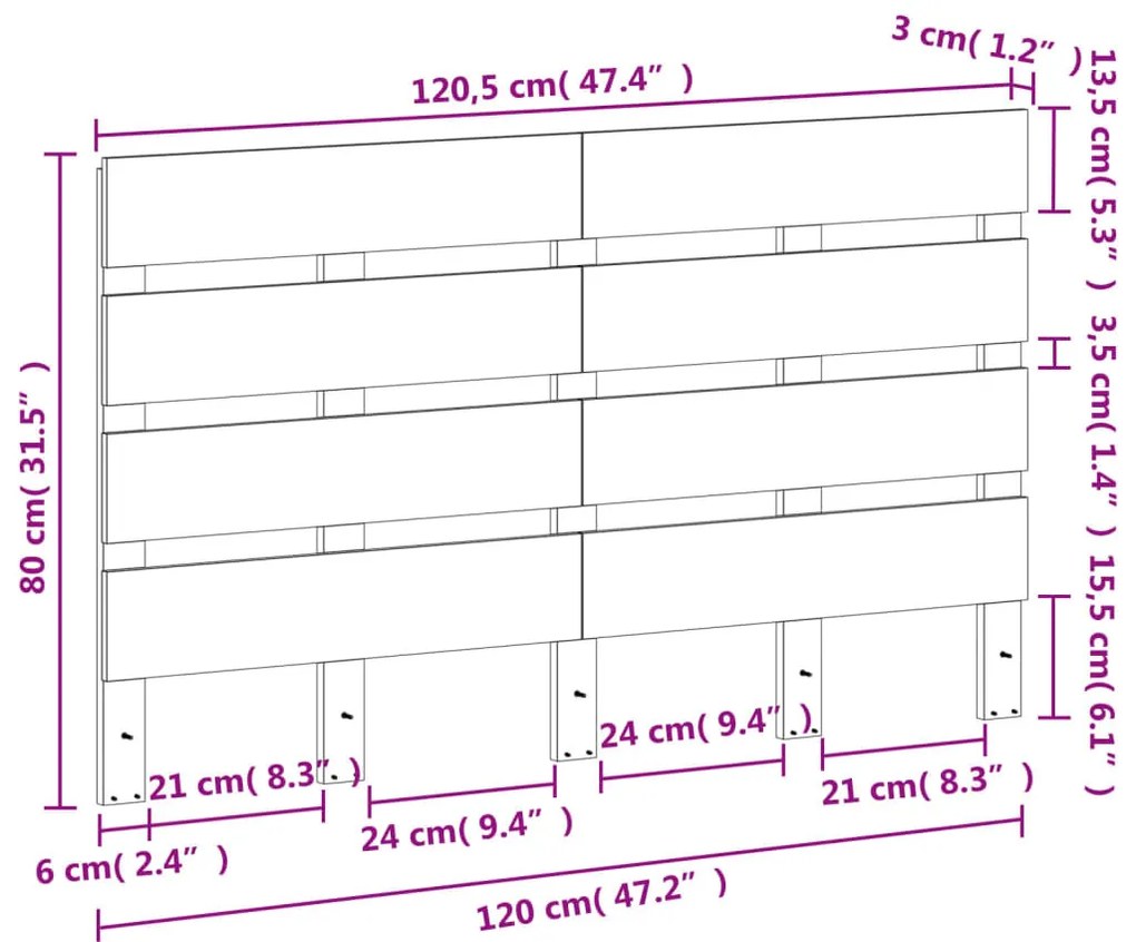 viaszbarna tömör fenyőfa fejtámla 120 cm