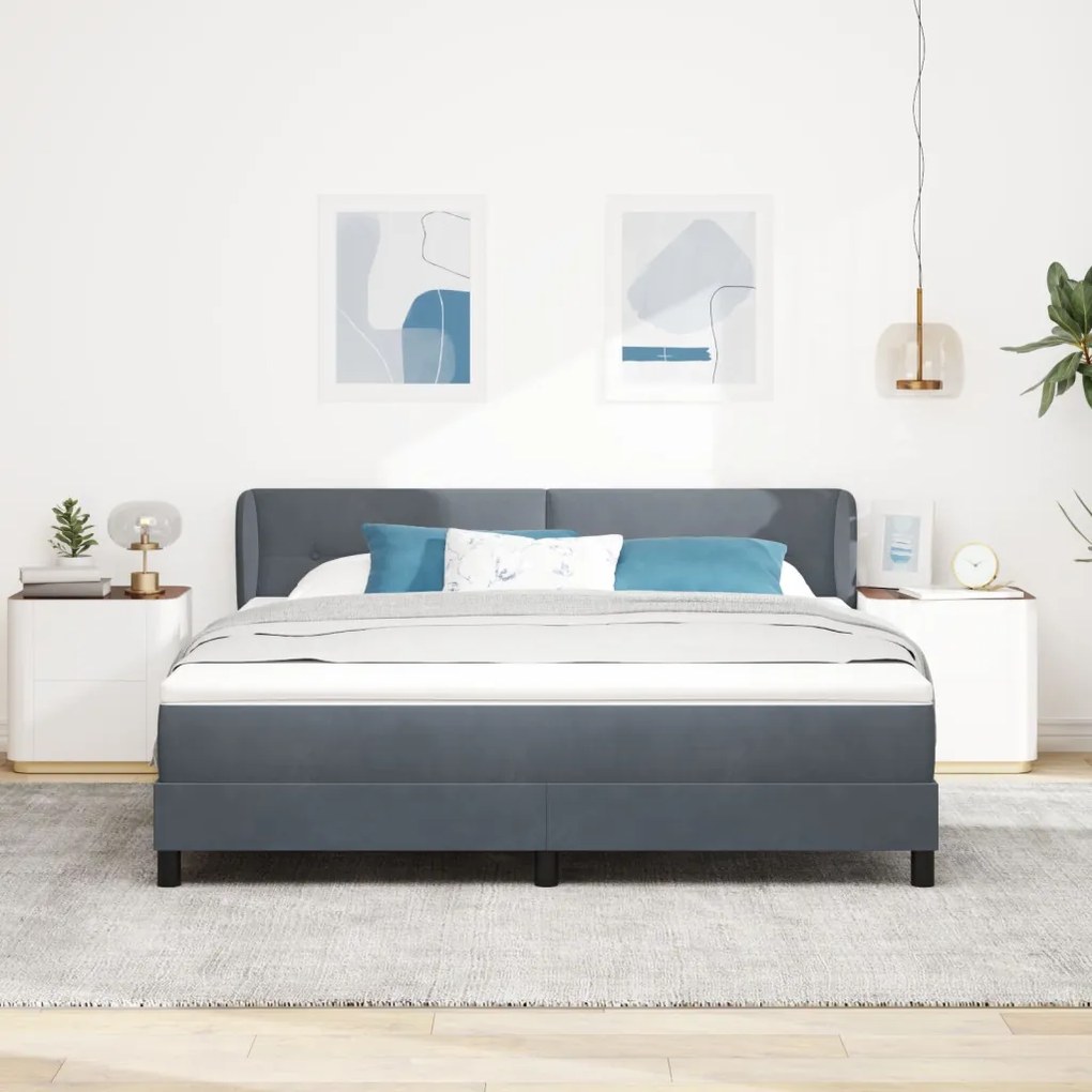 vidaXL Boxspring Ágy Matrac Sötétszürke 180x200 cm Bársony