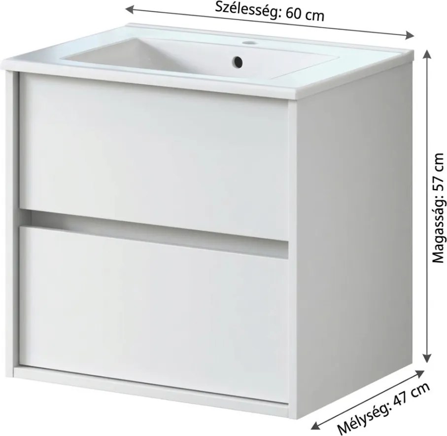 RODO fürdőszoba mosdószekrény + mosdó 60 cm matt fehér (összeszerelve)