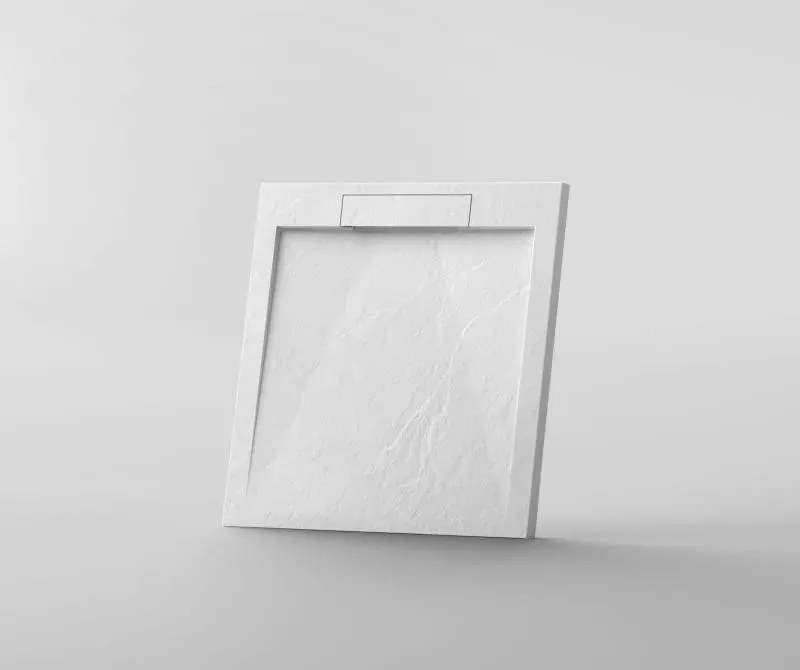 Zuhanytálca - kőhatású, strukturált pala - kompozit ásvány - Viva ES - matt fehér - 90 x 90 x 3 cm