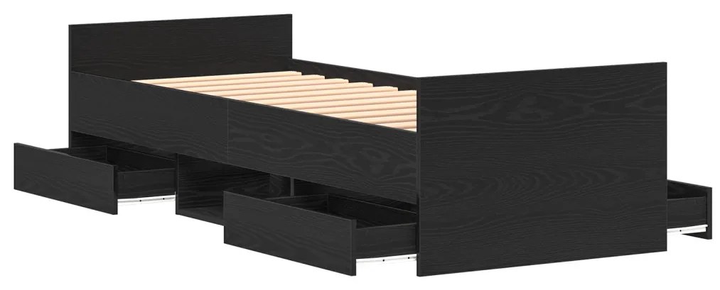 Ágykeret matrac nélkül Fekete tölgy 75x190 cm Mérnöki fából