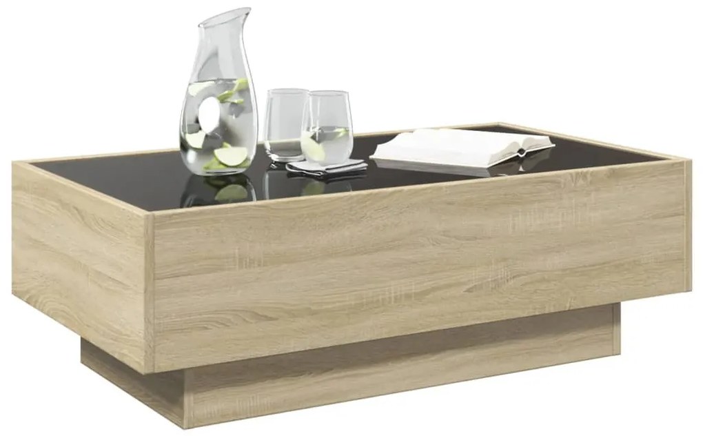 Sonoma tölgy szerelt fa dohányzóasztal LED-del 90 x 50 x 30 cm