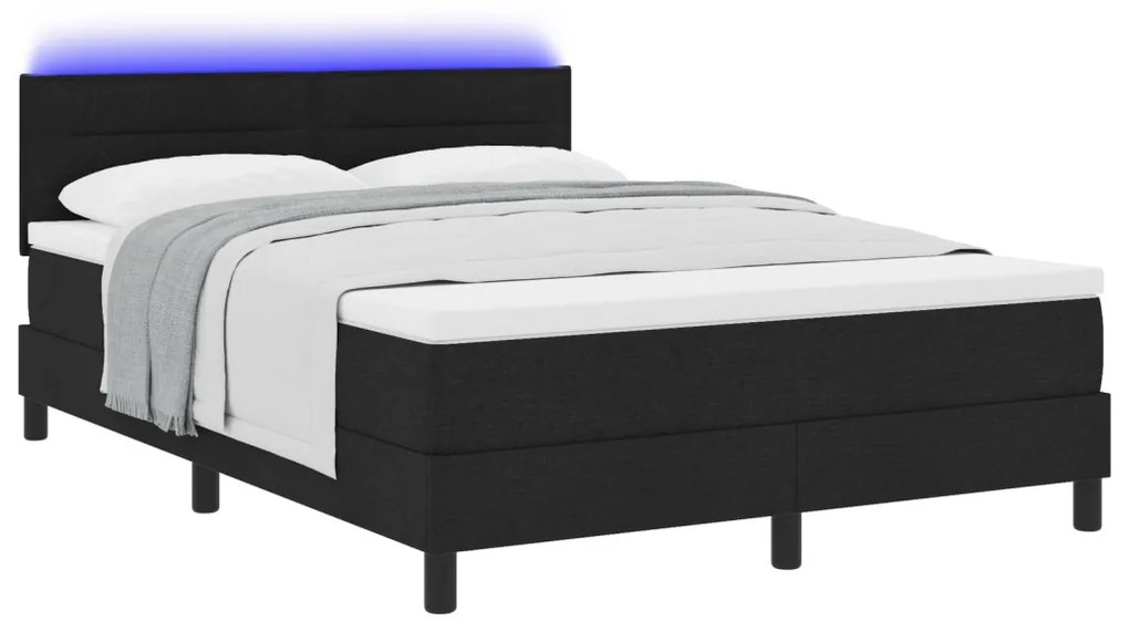Boxspring Ágy Matracccal és LED Fénnyel Fekete 140x190 cm Szövet