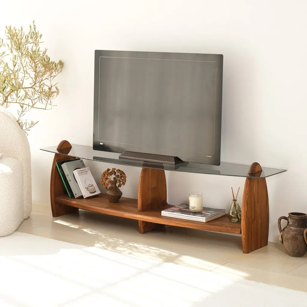 Surf üveg TV-állvány, gesztenye-füstszürke, 160 cm