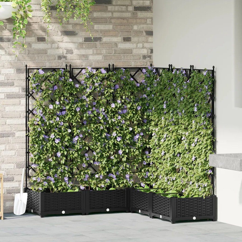 Kert Virágcserép Trellisszel 5 db Fekete 120x120x125.5 cm