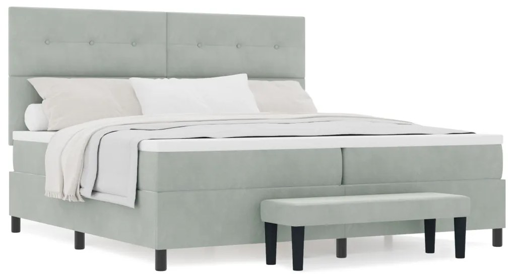 Box Spring Ágy Matraccal és Paddal Világosszürkében 200x200 cm Bársony