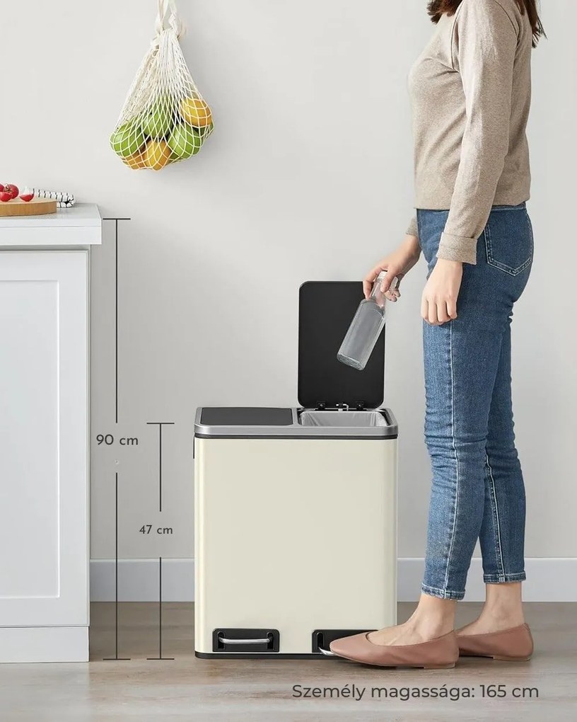 SORT hulladékgyűjtő tartály 30l (2×15l), bézs/ezüst/fekete SongmicsHome