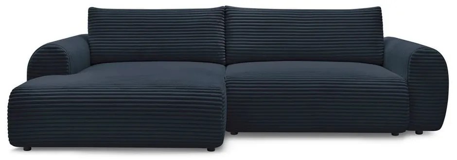 Sötétkék kordbársony kinyitható sarokkanapé (bal oldali) Lucien – Bobochic Paris