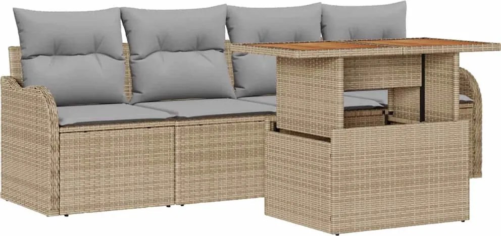 vidaXL Kerti Kanapé Szett 5 pcs Beige és Világosszürke polirattan