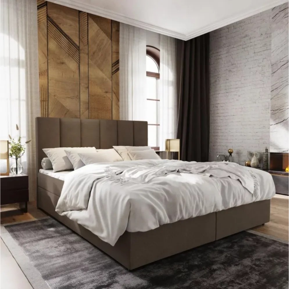 Kárpitozott boxspring ágy MERALIS 160x200 cm barna Matrac: Matrace Bonell pružinová