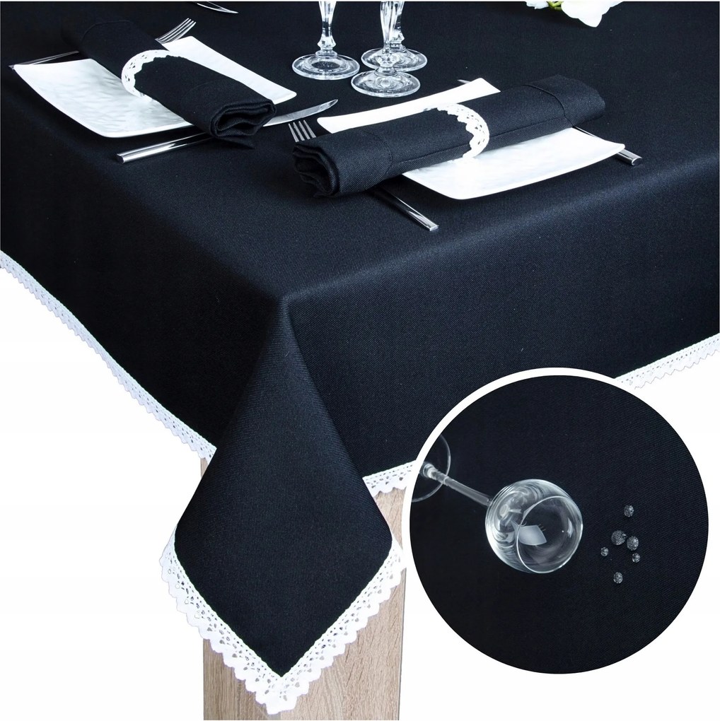 Abrosz Asztalra Csipkével Malaga 350x140 Abrosz Fekete Foltálló
