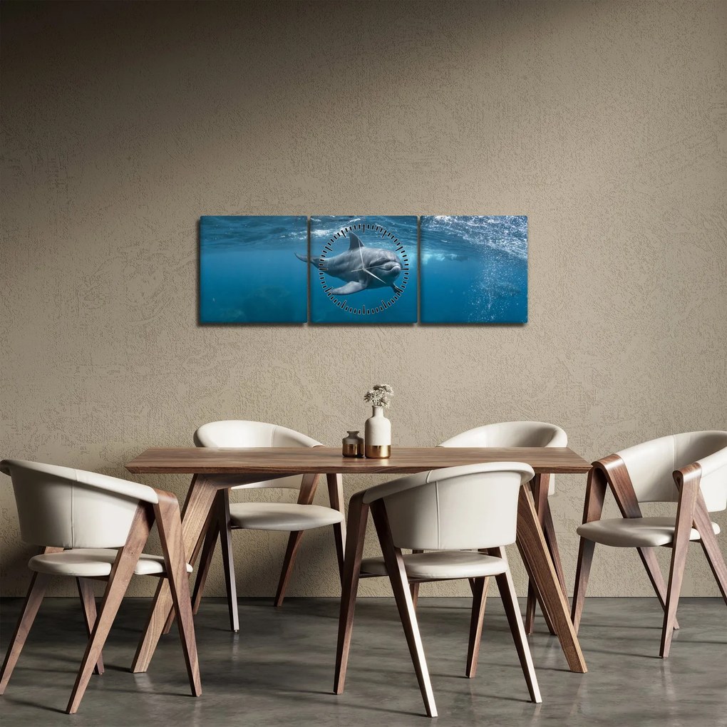 Kép - Delfin a felszín alatt (órával) (90x30 cm)