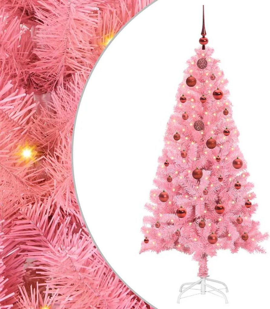 vidaXL Karácsonyfa 150 LED-del állvánnyal Rózsaszín 150 cm PVC
