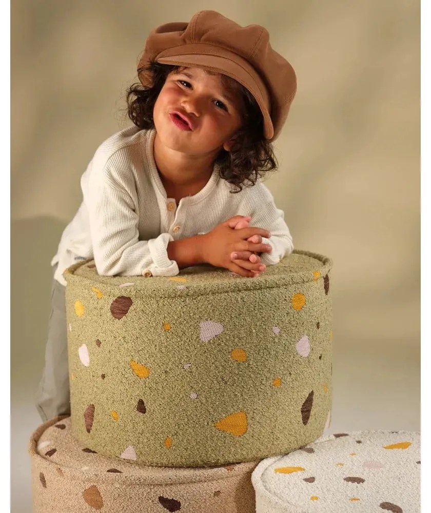 Zöld buklé-zsenília gyerek puff Terrazzo – Wigiwama