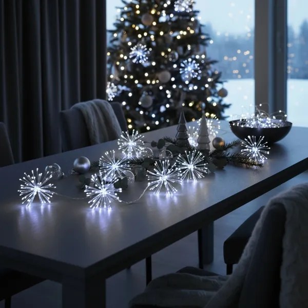 Brilagi - LED kültéri karácsonyi fényfüzér, 150 db LED, 5 m, IP44, hideg fehér, tűzijáték effektus