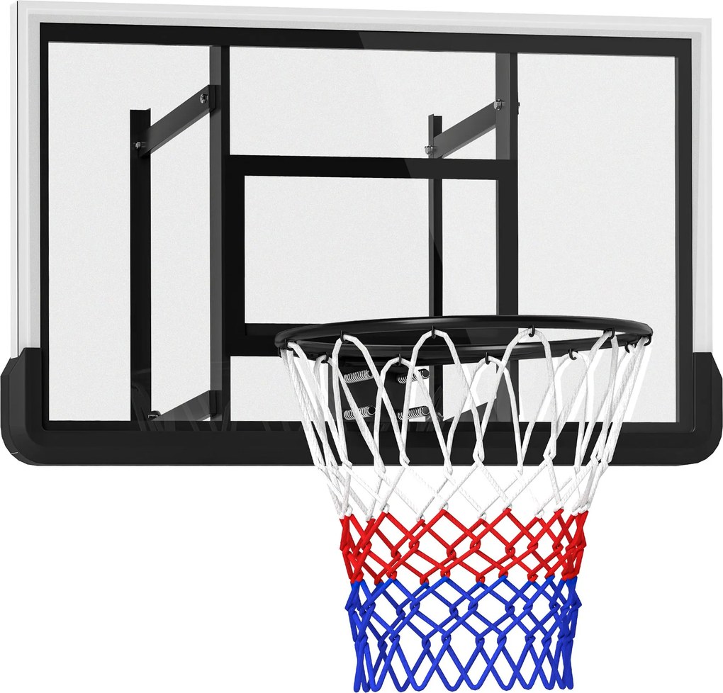 SPORTNOW Kosárlabda Gyűrű Hátfallal, Beltéri és Kültéri, Ø45 cm Acél Gyűrű és Háló, Fali Rögzítés, Kosárlabda Tábla Gyerekeknek, Tinédzsereknek és Fel