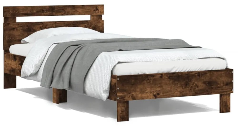 füstös tölgyszínű szerelt fa ágykeret fejtámlával 100 x 200 cm