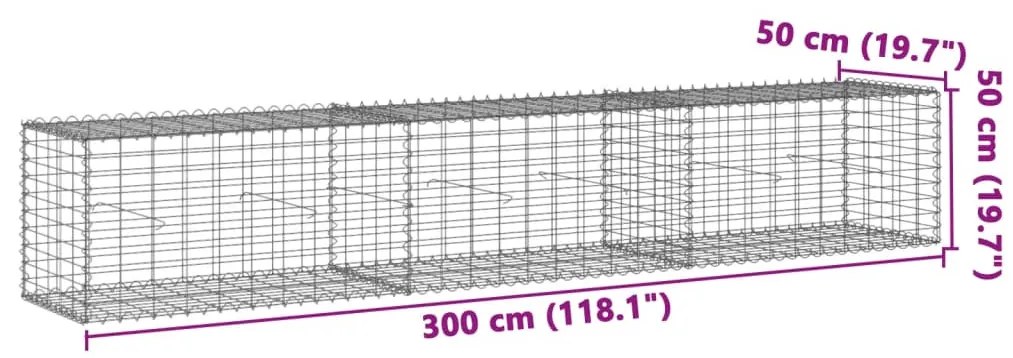 horganyzott vas gabion kosár fedéllel 300 x 50 x 50 cm