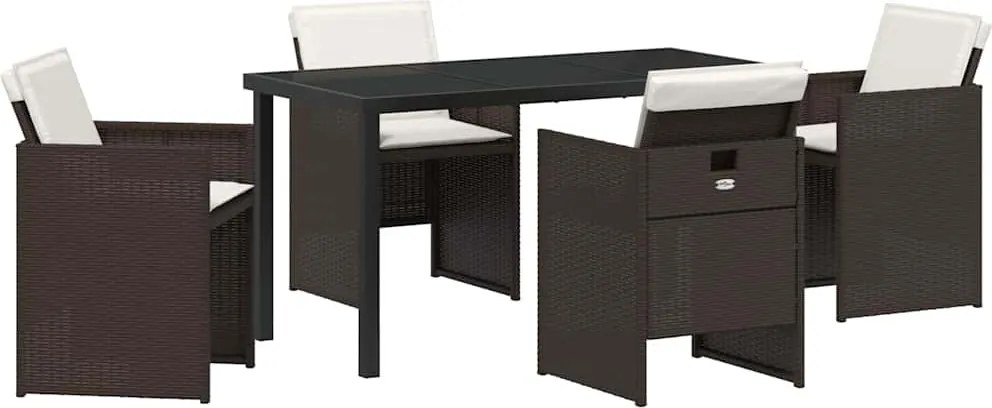 vidaXL Kert étkező szett párnával 5 pcs Barna polirattan