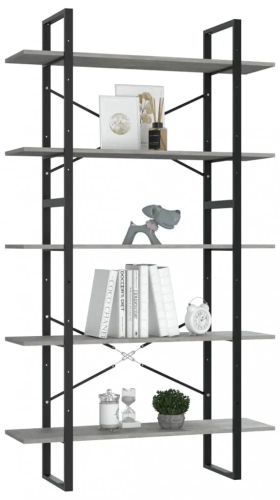 5 szintes betonszürke szerelt fa könyvszekrény 100x30x175 cm