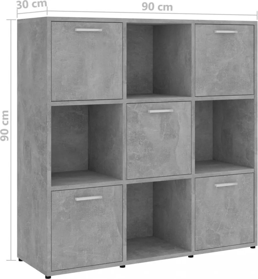 betonszürke szerelt fa könyvszekrény 90 x 30 x 90 cm