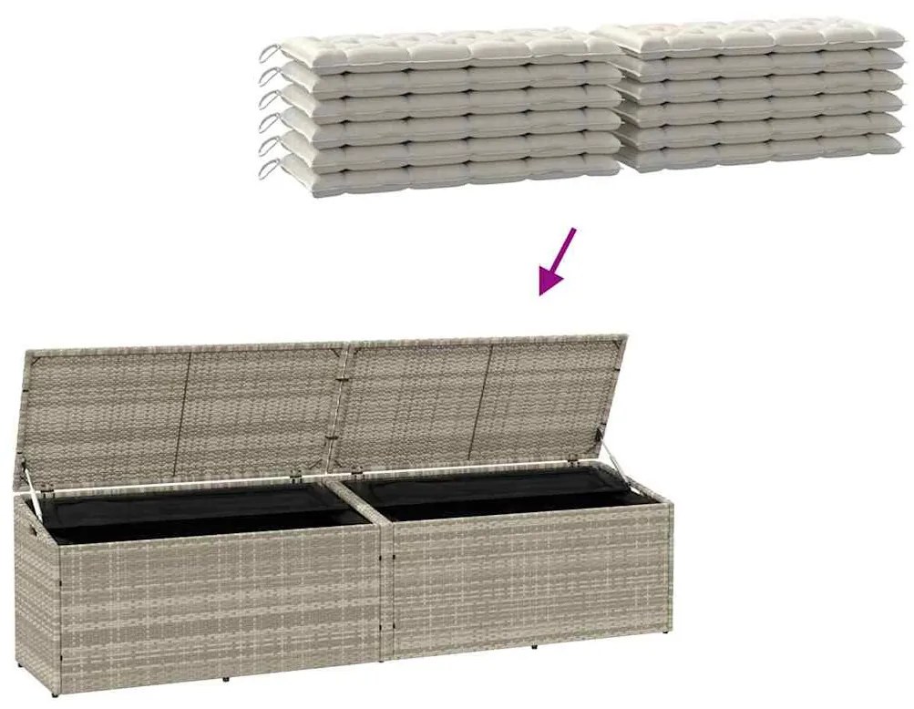 világosszürke polyrattan kerti tárolóláda 220x50x58 cm