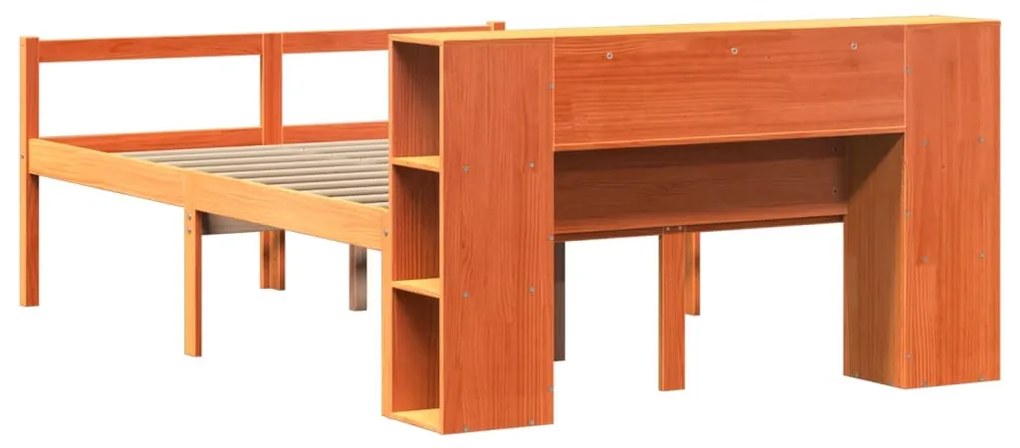 viaszbarna tömör fa könyvespolcos ágy matrac nélkül 160 x 200cm