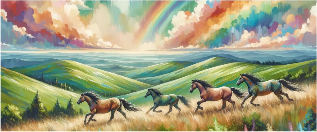 Kép – Vágtázó lovak a tájban (120x50 cm)