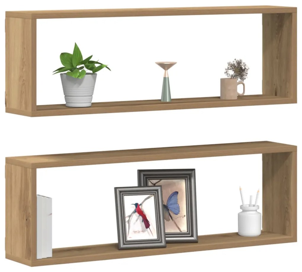 Falipolc 2 db Kézműves tölgy 80x15x26 cm Műanyag