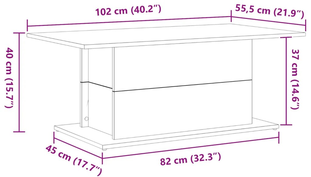 Fekete Tölgy Kávézóasztal 102x55,5x40 cm Szerelt Fa