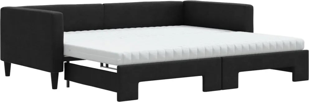 vidaXL fekete kihúzható szövet heverő matracokkal 100 x 200 cm
