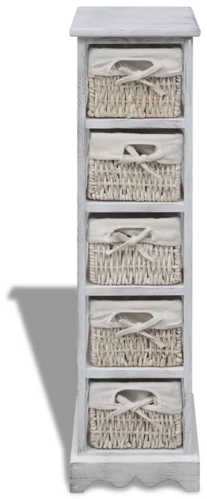 vidaXL fehér fa tárolóállvány 5 szőtt kosárral