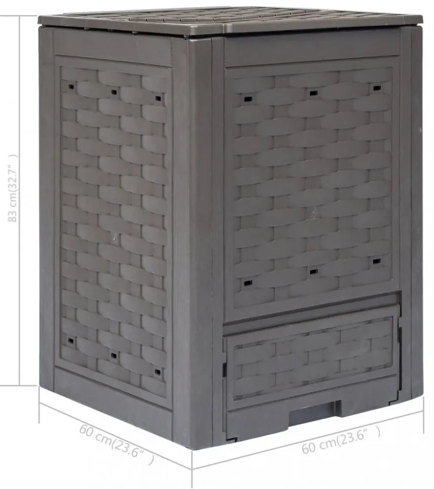 barna műanyag rattan kerti komposztáló 60 x 60 x 83 cm 300 L