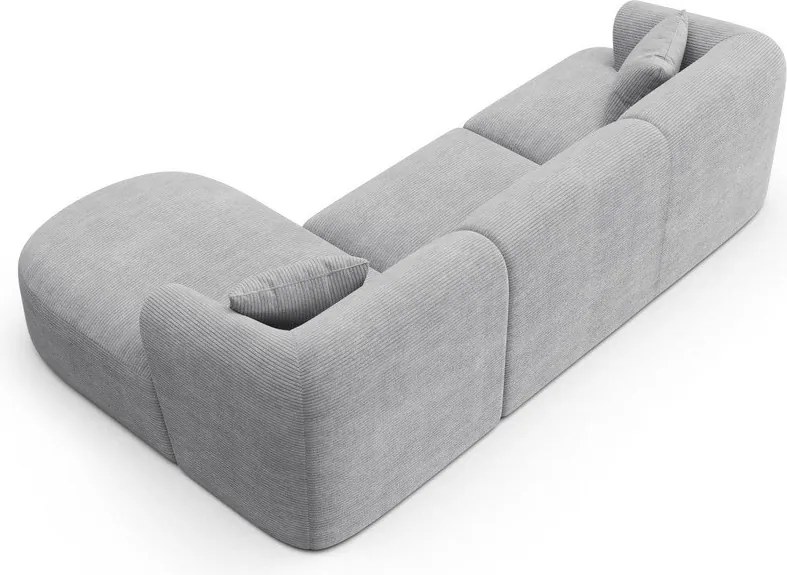 Világosszürke kordbársony sarokkanapé (jobb oldali-heverő résszel) Campi – Cosmopolitan Design