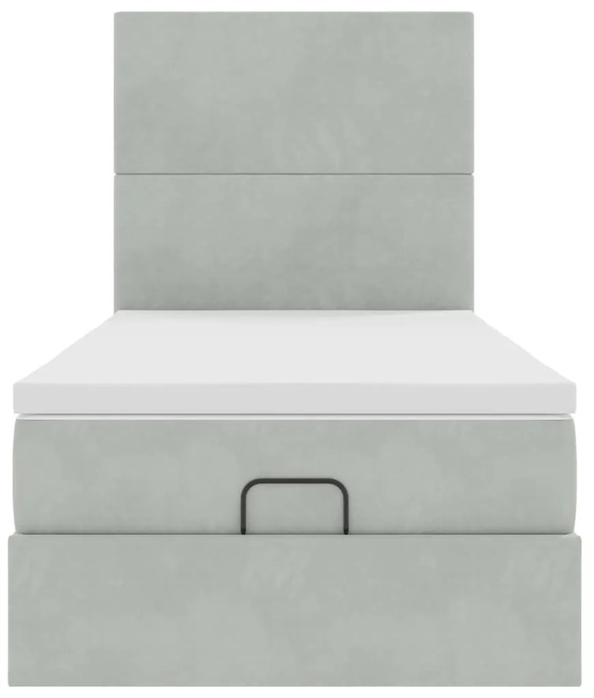 Ottomán ágykeret matracokkal világosszürke 80x200cm bársony