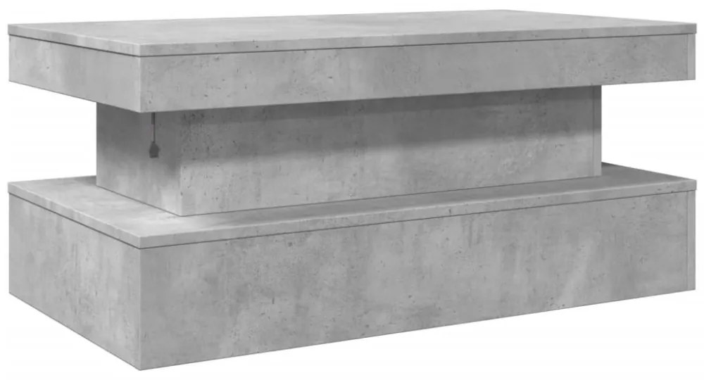 betonszürke dohányzóasztal LED-lámpákkal 90x50x40 cm