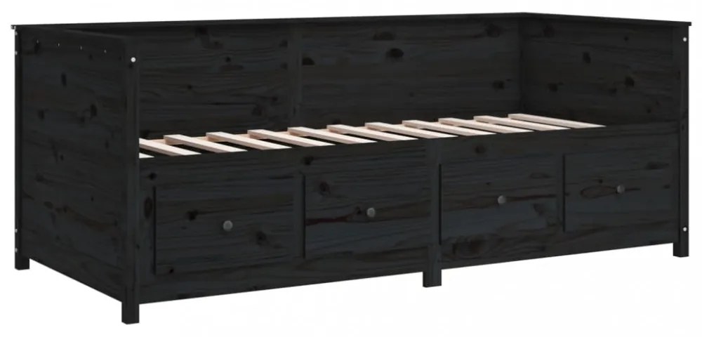 fekete tömör fenyőfa kanapéágy 90 x 200 cm