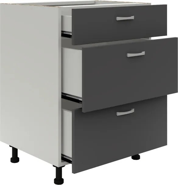 Benita 3 fiókos Alsó konyhaszekrény Antracit-Fehér 60x50x80 cm