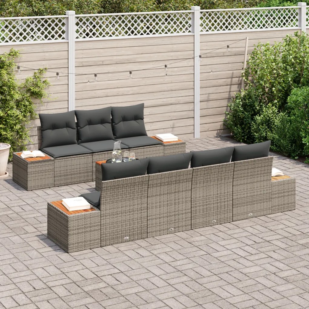 Kerti Kanapé Szett párnával tárolóval 8 pcs Szürke Poli rattan
