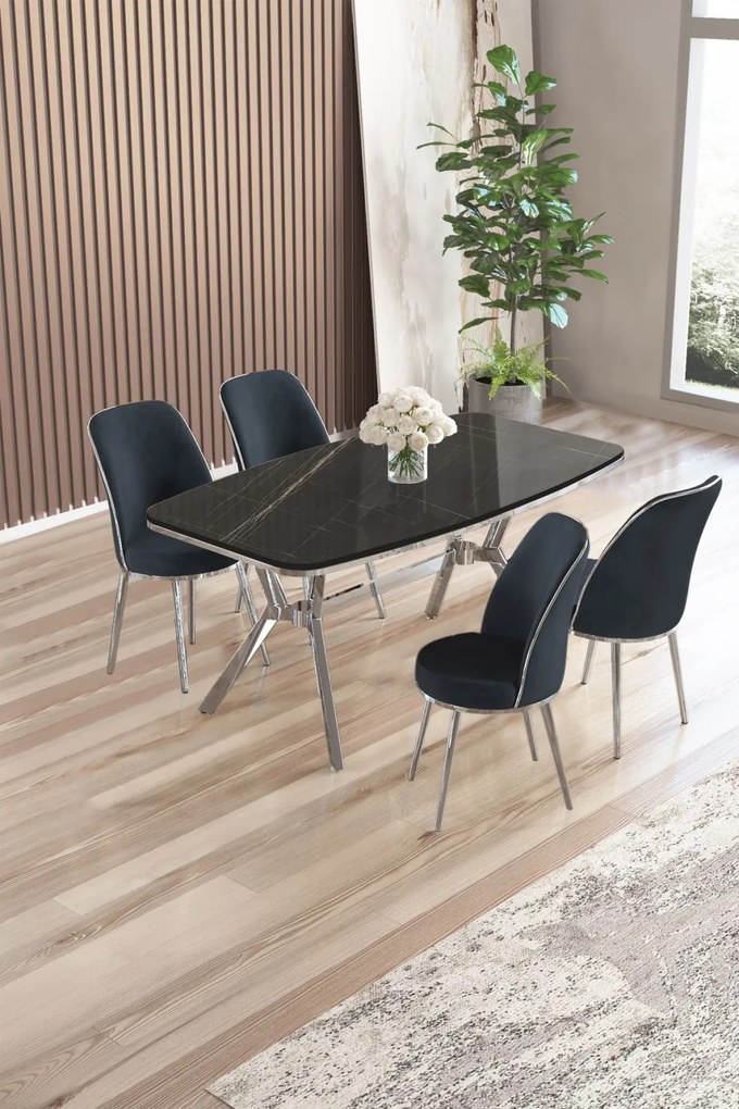 Lena étkezőgarnitúra, fekete márvány-króm, 160 cm – TR240CHR2875