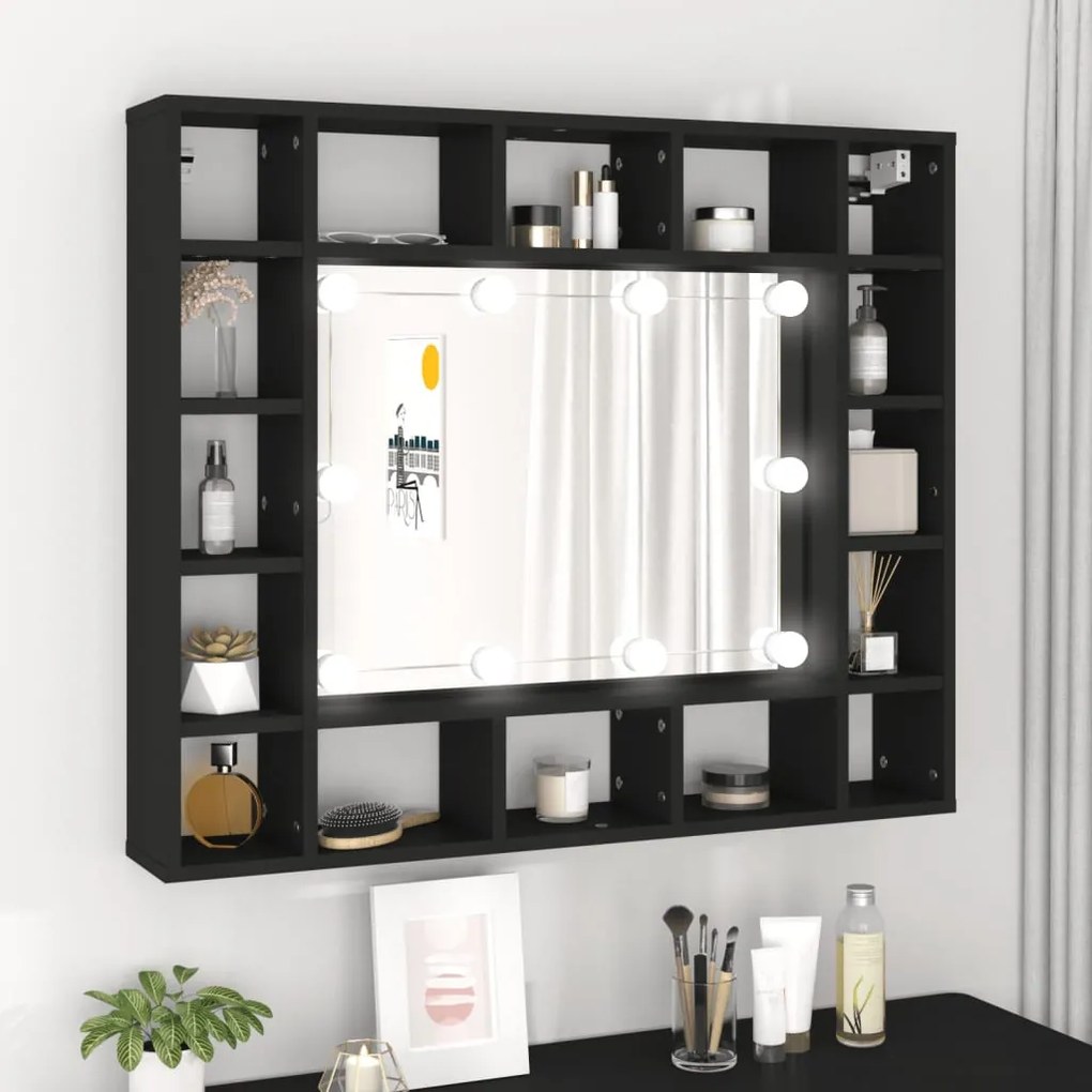 fekete LED-es tükrös szekrény 91x15x76,5 cm